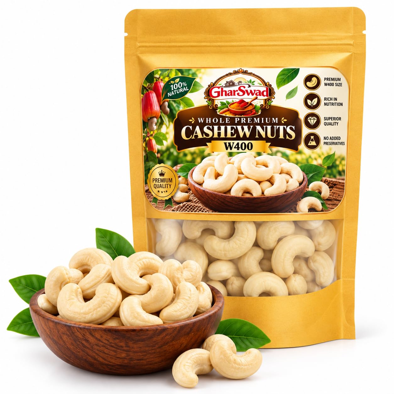 Gharswad W400 whole cashew pouch